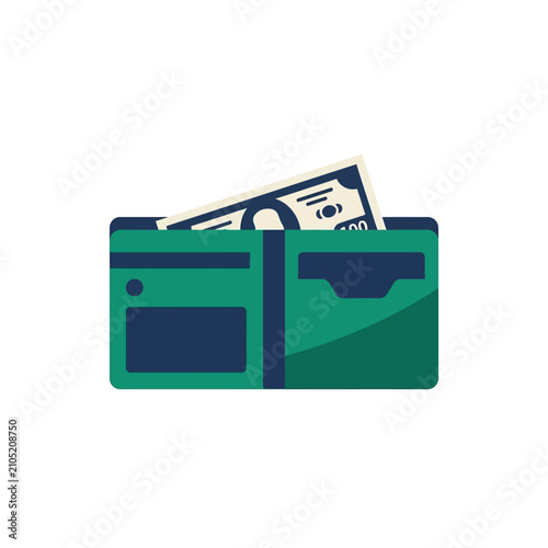 Stack of hundred dollar bills in green wallet with cash. Minimalist money storage and financial savings concept illustration.