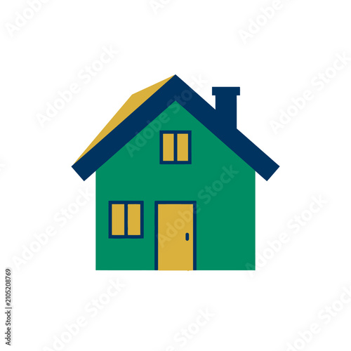 Flat house icon with roof, windows, and door. Modern residential building symbol for real estate, property, and home design projects.