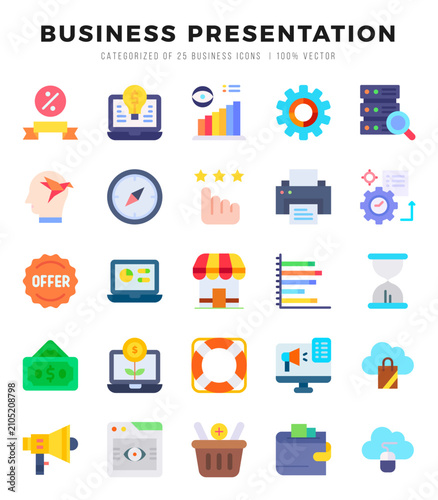 Business Presentation elements. Flat web icon set. Simple vector illustration.