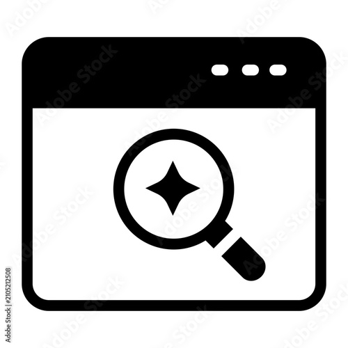 Web browser with AI data search icon flat black style