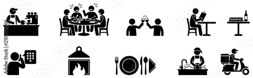 Restaurant and dining icons set black and white vector graphics