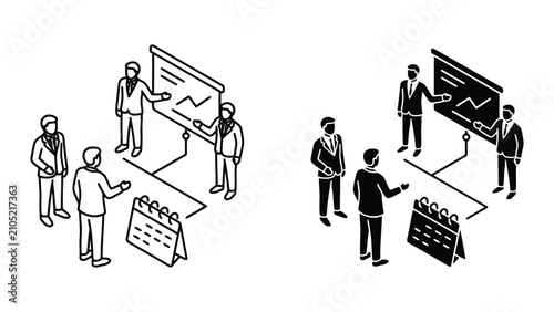 Corporate team presentation and strategic project planning session with business