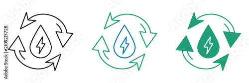 Hydroelectric Energy Cycle Water Power Icon Set Outline Glyph