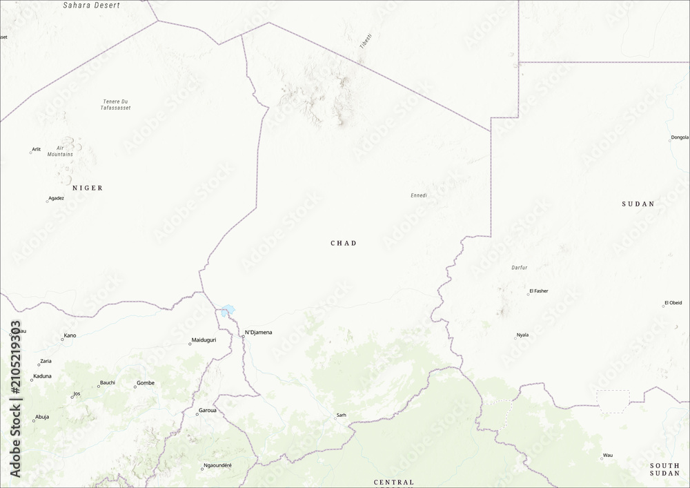 Obraz premium Detailed Geographical Map of Chad with Legend