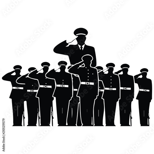 фотографія Military parade silhouette illustration of troop unit saluting vector art line drawing