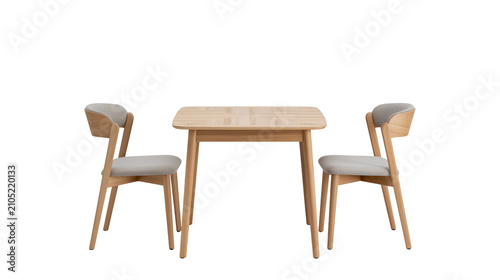 Obraz na płótnie Light wood dining table with two upholstered chairs