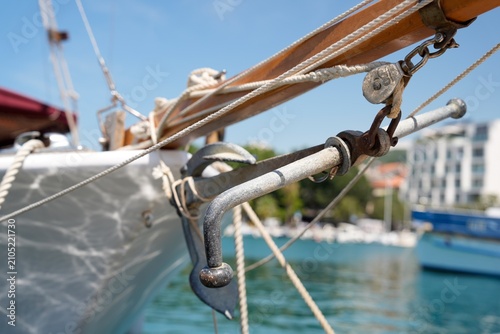 Canvas Print Sailing Boat Anchor And Rigging Detail In Marina