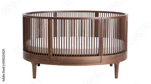 Photography Modern round wooden crib with mattress