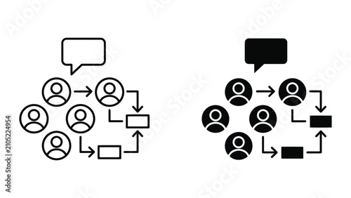 Team communication workflow process icon set with workflow, communication