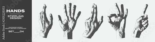 Tableau sur toile Retro monochrome elements set of human hands with grunge stippling effect
