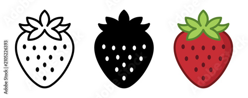 fresh red strawberry fruit icon set line silhouette and color vector for food graphic