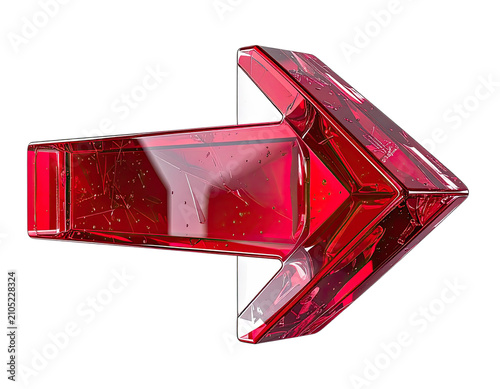 A shiny, translucent red arrow points to the right against a black background.