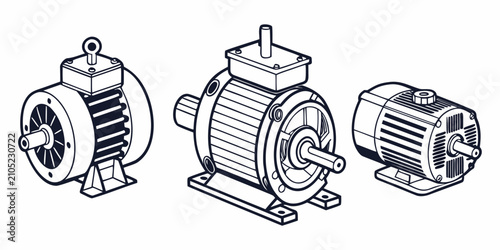 Εκτύπωση καμβά Set of three electric motors with detailed internal components, isolated on whit
