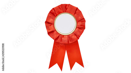 Obraz na plátně Red rosette ribbon award with blank circular center and gold trim