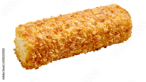 Canvas Print Golden crispy breaded fish stick with textured coating