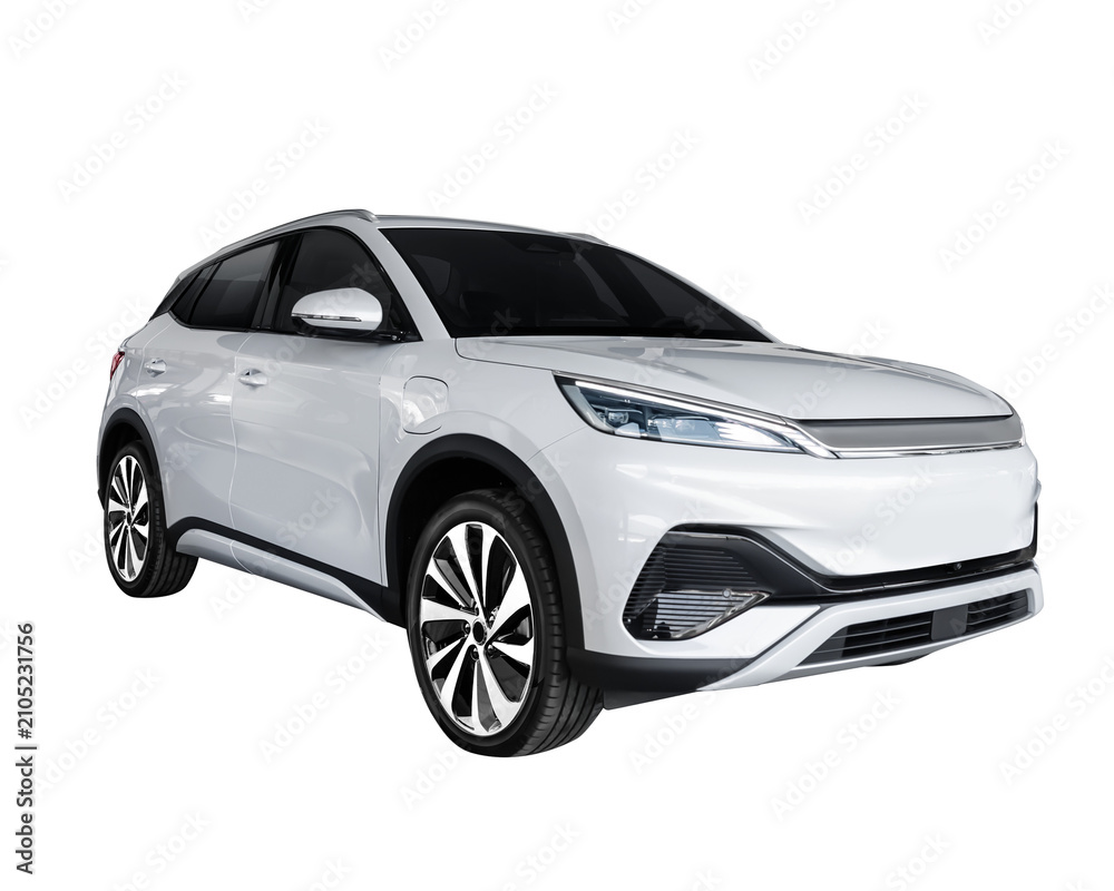 Naklejka premium Electric car front view white colour on transparent background.