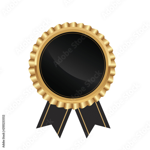 Premium Gold Black Award Badge Seal Vector. Quality Guarantee, Certification Label, Luxury Product Emblem