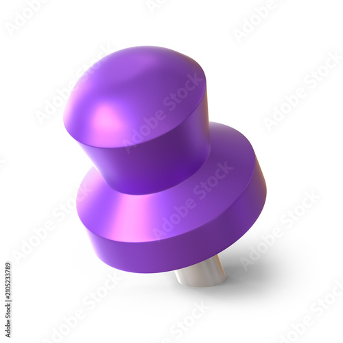 push pin stationery element 3d render metallic purple color