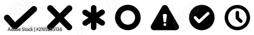 Fotografie Form validation UI icon set with check, close, required, radio, warning, success and pending symbols