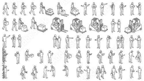 Warehouse Workers CAD Blocks Top View Set with Forklift Operators and Logistics Staff