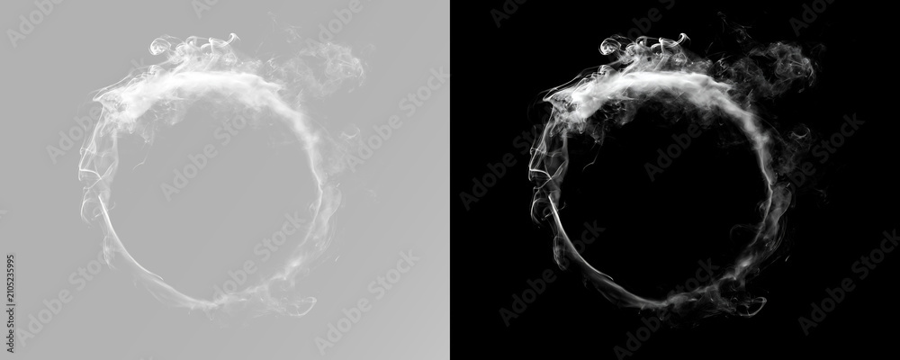 Obraz premium Smoke vortex white swirling smoke ring realistic circular fog halo vapor abstract isolated premium transparent overlay graphic effect