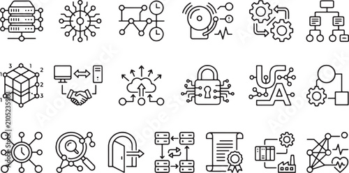 OPC Unified Architecture smart factory data integration line icon collection vector
