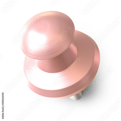 push pin stationery element 3d render metallic rose gold color