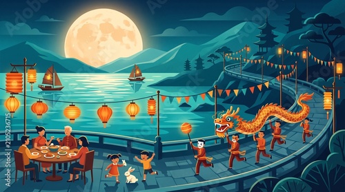 Vibrant Chinese Mid-Autumn Festival Celebration