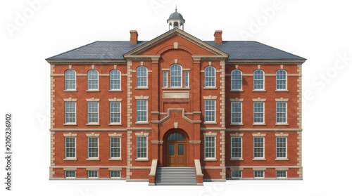Classic red brick school building illustration