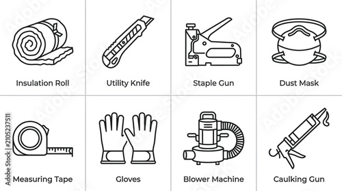 Set of construction and renovation tools icons minimalist line art vector elements