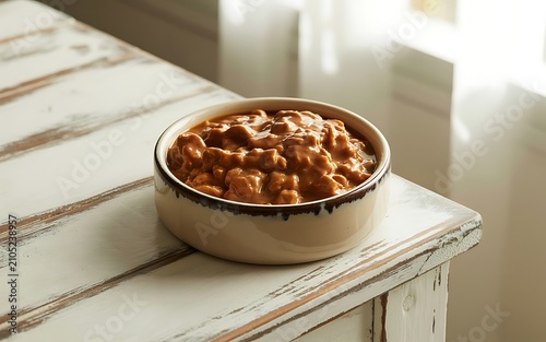 Delicious Savory Wet Pet Food White Shabby Chic Table Photo