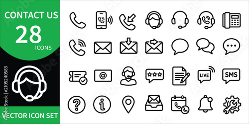 Contact us vector illustration set 28 communication icons for support business