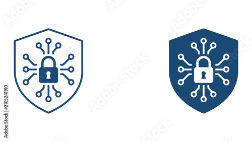 Cybersecurity shield with padlock and circuit lines vector illustration representing data protection and digital security