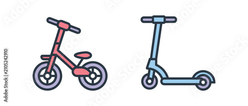 Kick scooter line color icon, kids ride toy flat illustration