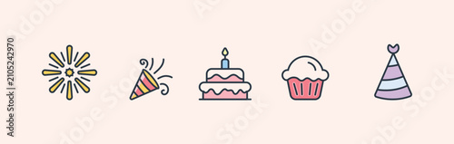 Birrhday cake line color flat illustration 