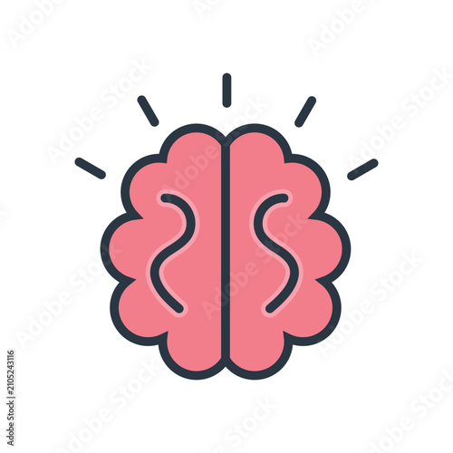 Brain Mind Concept Color Outline Icon, Creative thinking flat illustration 