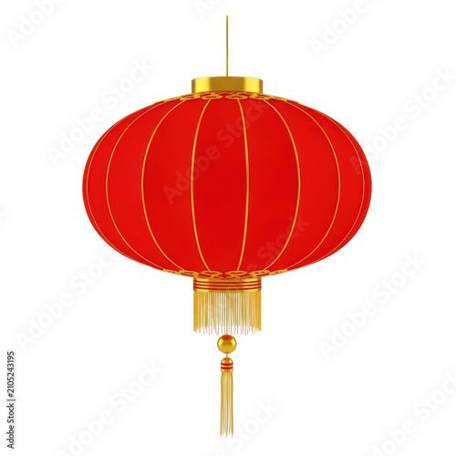 A traditional red chinese lantern with intricate golden details and tassels hanging from it.