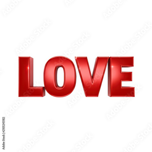 A red 3d text reading love on a white background is very eye catching.