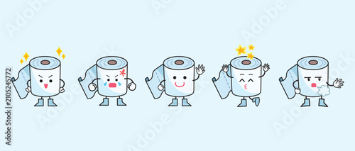 Foto Cute toilet paper roll mascot characters with expression and pose colorful illustration set bundle drawing
