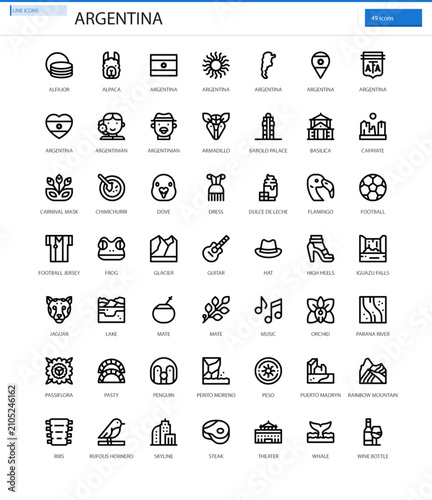 Argentina South America Culture Travel Icon Set
