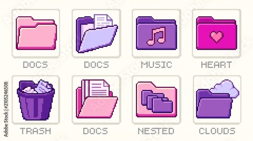 Canvastavla 8-bit pixel art folder icons