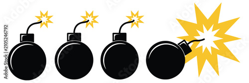 Canvastavla Vintage Bomb Countdown Timeline Vector Icons Burning Lit Fuse Blast Explosion El