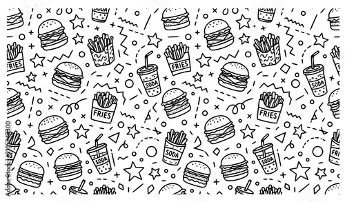 Playful Fast Food Doodle Pattern – Abstract Seamless Vector Design