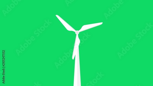 Wind Turbine Rotating On Green Screen