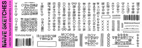 Foto Sketch doodle shapes and simple figure elements in quirky naive kid set with hand drawn decor
