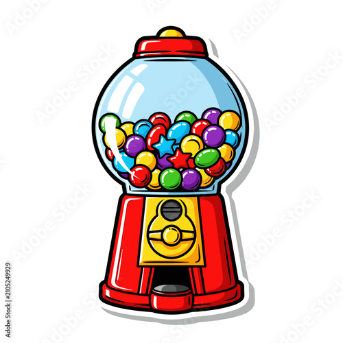 Sticker Design of a Bold Cartoon Bubblegum Vending Machine