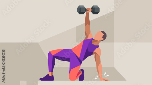 Infographic vector illustration of the Turkish Get-Up exercise sequence showing various stages of the kettlebell movement from floor to standing position on a white background.