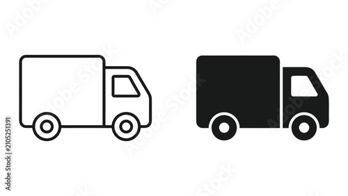 Delivery truck icon set in outline and solid styles with delivery, shipping