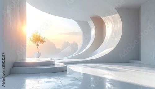 Modern architecture interior with curved walls.
