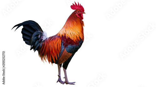 Принти на полотні Rooster with vibrant orange red, and black plumage standing